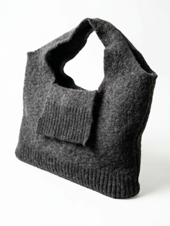 Handbags - All Pure Wool Gray Knit Garment - Cozy Felted Texture